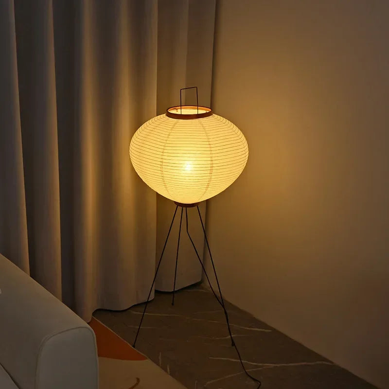 Afralia™ Japanese Rice Paper LED Floor Lamp Retro Standing Light