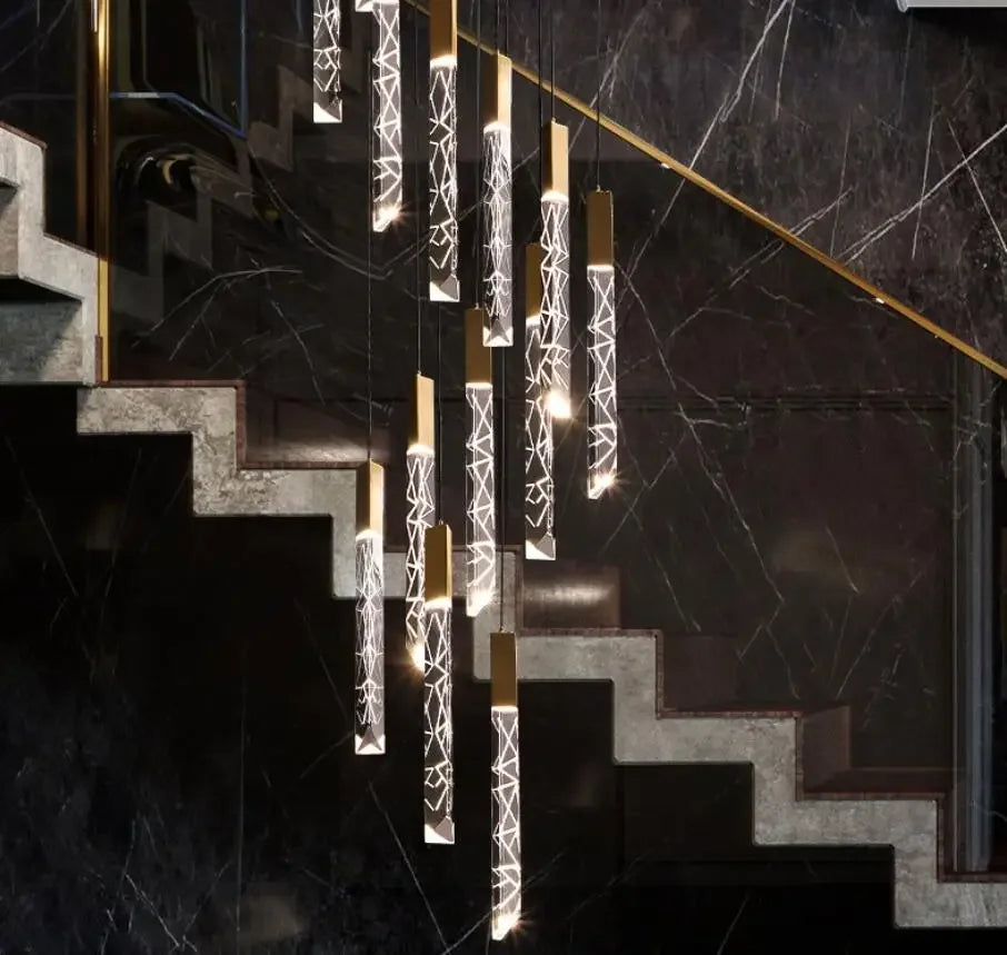 Afralia™ Modern Loft Crystal Gold Chandelier for Staircase & Living Room