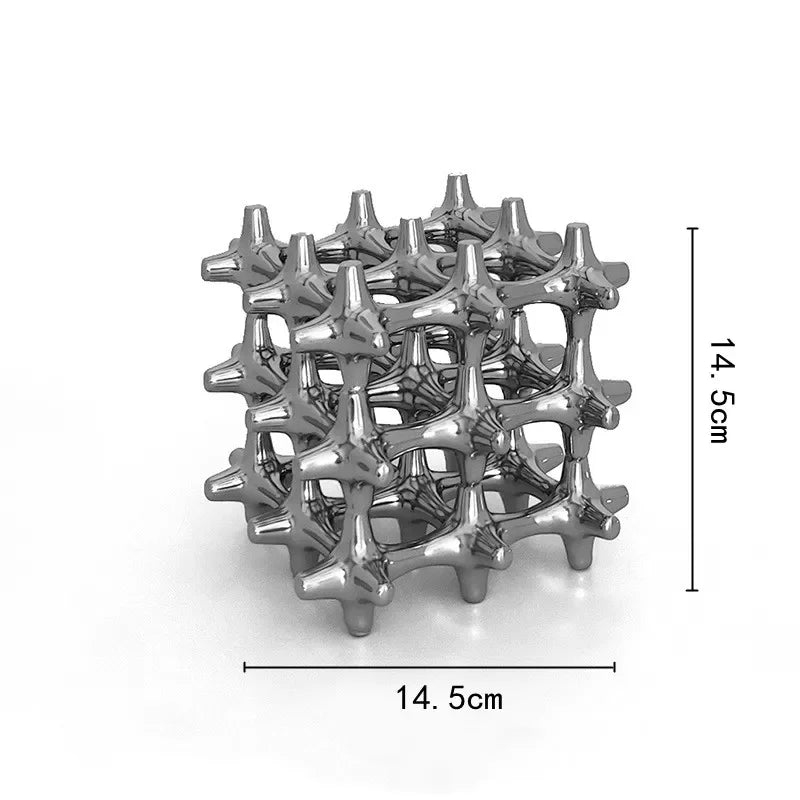Afralia™ Silver Resin Cube Sculpture Home Decorative Figurine Hollow Layer H27