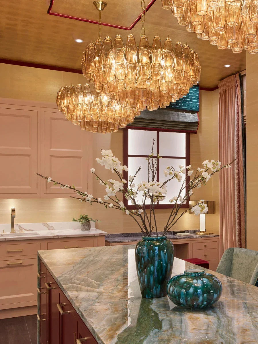 Afralia™ Amber Glass Ceiling Chandelier - Vintage Style for Dining Table
