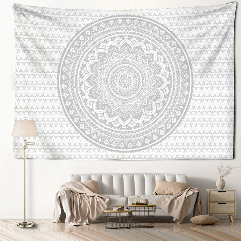 Afralia™ Grey Mandala Tapestry Wall Hanging Psychedelic Hippie Art for Aesthetic Home Decor