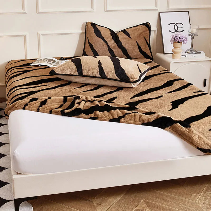 Afralia™ Warm Tiger Plush Fitted Sheet for Cozy Winter Nights