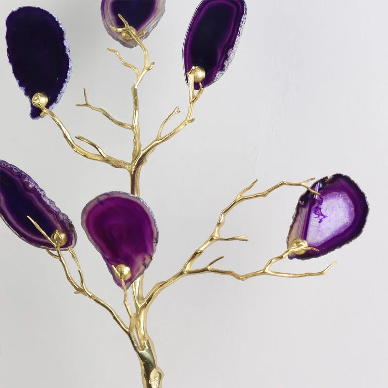 Afralia™ Agate Tree Metal Handicraft: Golden Tree with Natural Agate Tablets