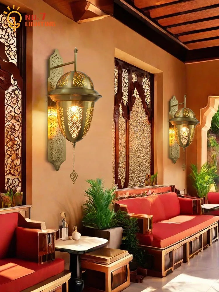 Afralia™ Moroccan Exotic Hollow Carving Wall Lamp LED E27 Industrial Iron Art Decorative Wall Fixture