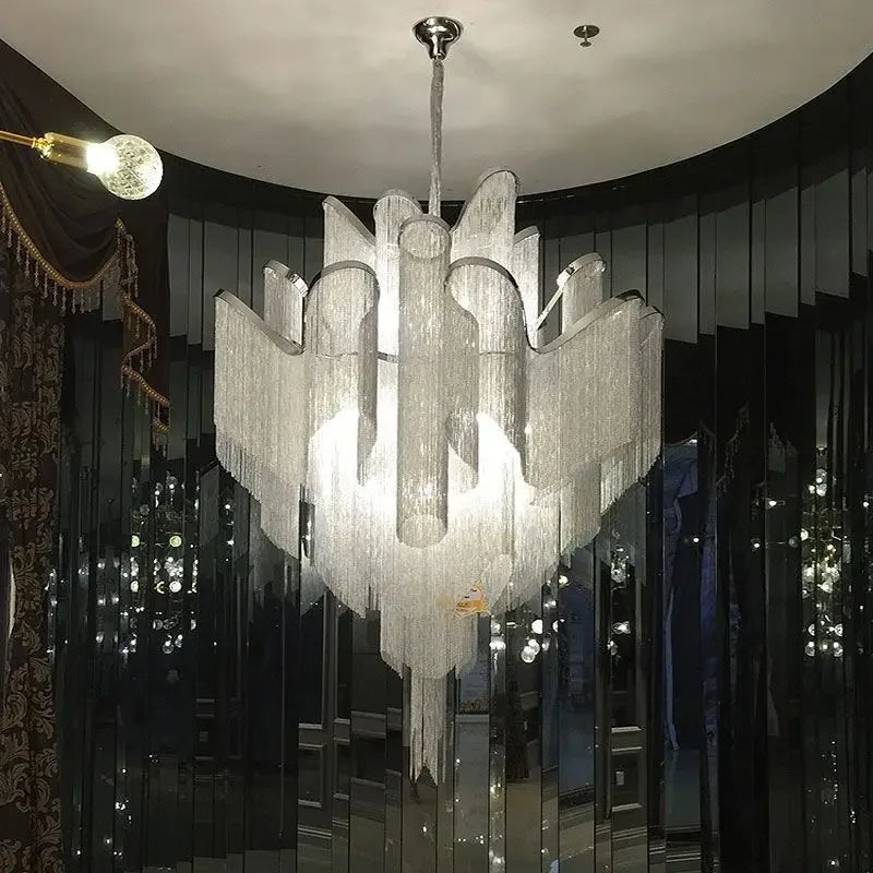 Afralia™ LED Flower Tassels Ceiling Chandelier for Living Room, Staircase - Elegant Villa Pendant Light