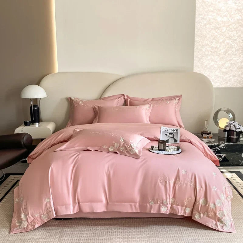 Afralia™ Embroidery Cotton Bedding Set: King Queen Europe Sheet Duvet Cover Pillowcase Bed Linens