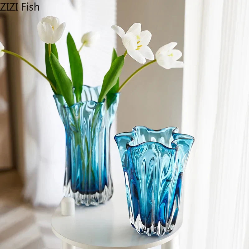 Afralia™ Blue Glass Hydroponic Vase: Modern Desk Floral Decor & Room Aesthetic