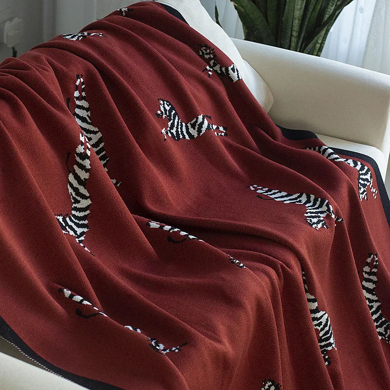 Afralia™ Zebra Jacquard Knit Throw Blanket