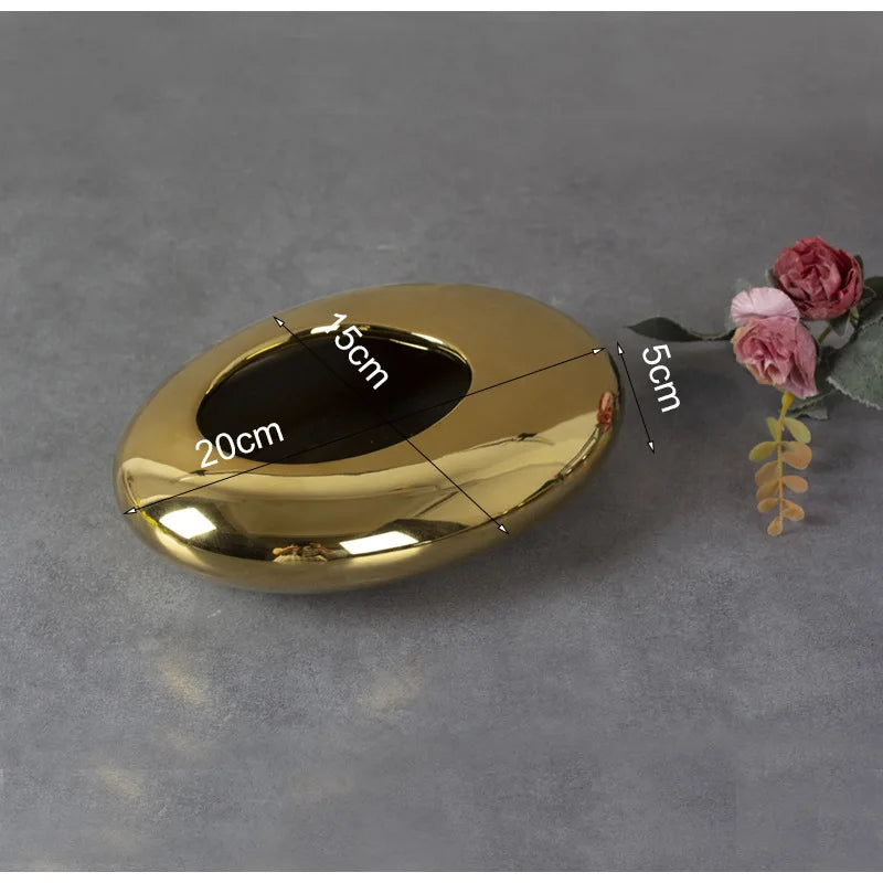 Afralia Silver Cobblestone Ceramic Vase Geometric Oval Flower Pot Home Decor