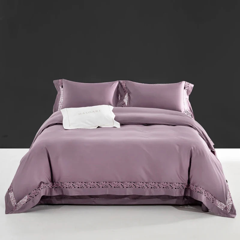 Afralia™ Silky Lace Broad Side Duvet Set with Fitted Sheet & Pillowcases