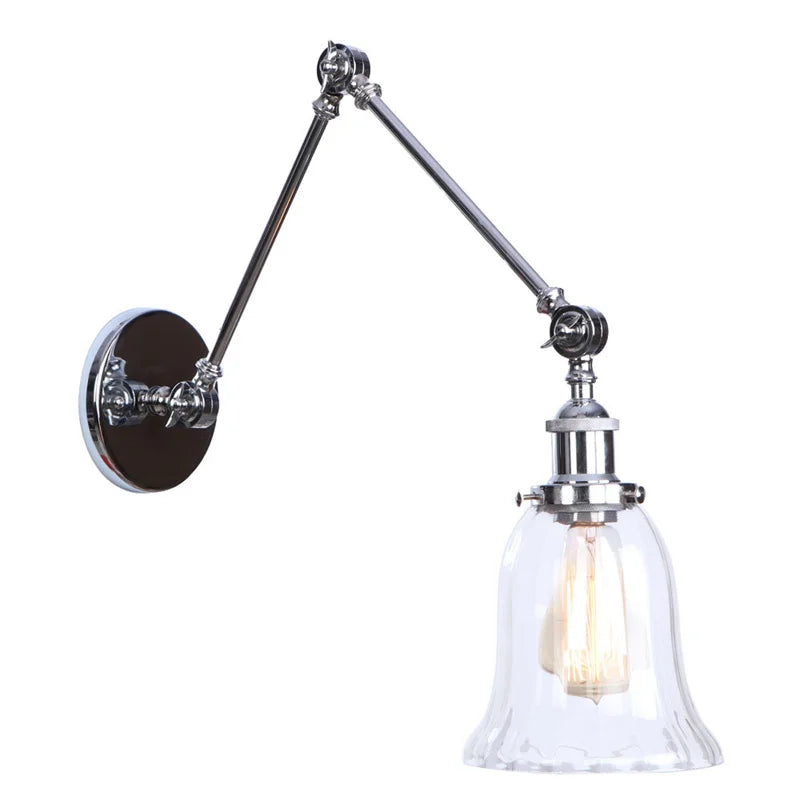 Afralia™ Chrome Industrial LED Wall Sconce Swing Arm Clear Glass Lamp
