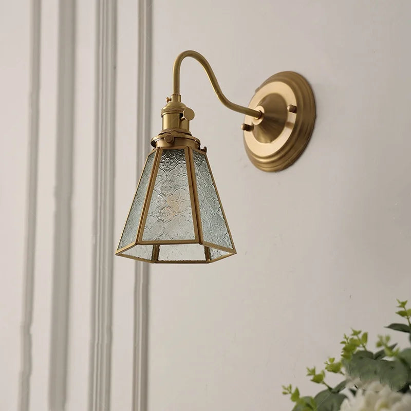 Afralia™ Blue Flower Glass LED Wall Sconce Vintage Style Stair Lights