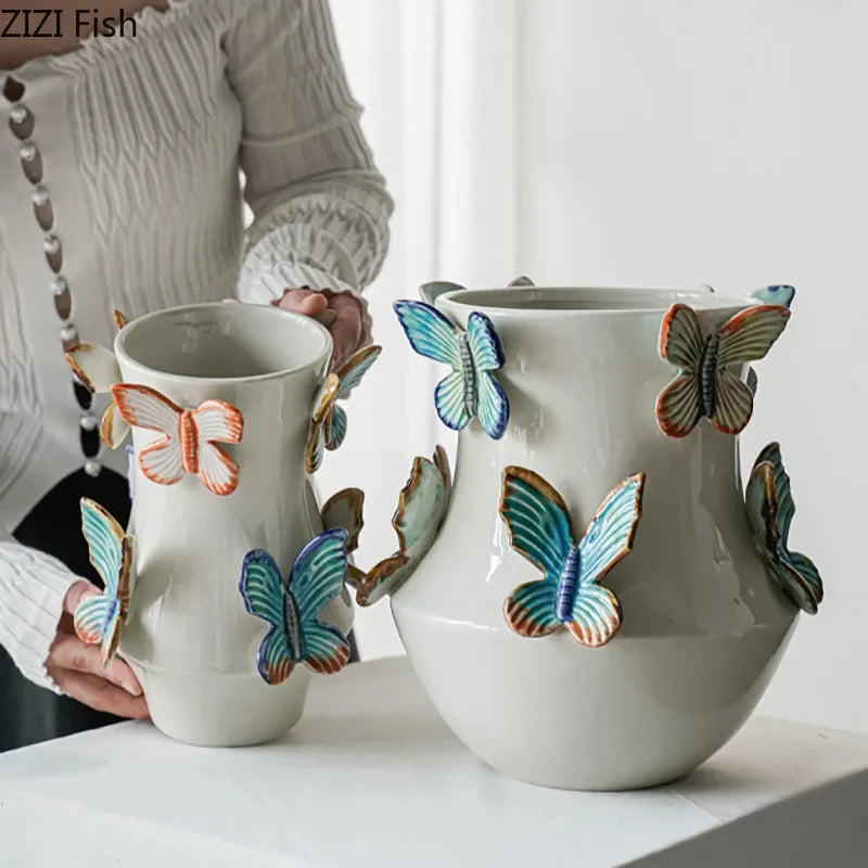 Afralia™ Butterfly Ceramic Vase: Decorative Pot for Flowers, Table Decoration, Room Aesthetic