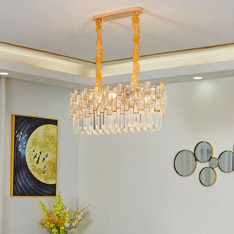 Afralia™ Gold Black Crystal LED Chandelier, Round Oval Living Room Ceiling Light