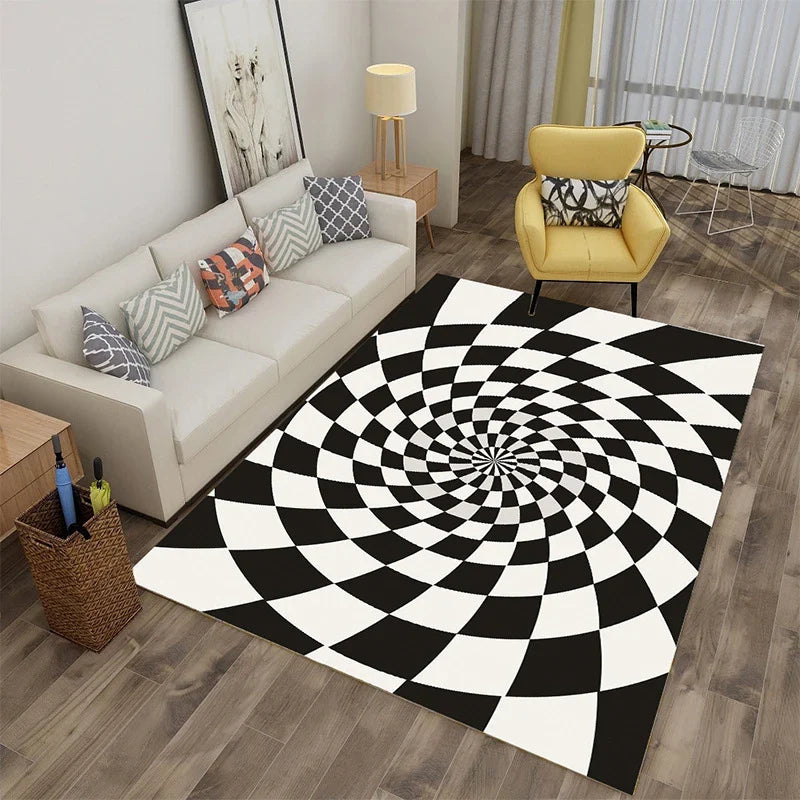 Afralia™ Checkered Vertigo Carpets: 3D Stereoscopic Living Room Rugs in Crystal Velvet