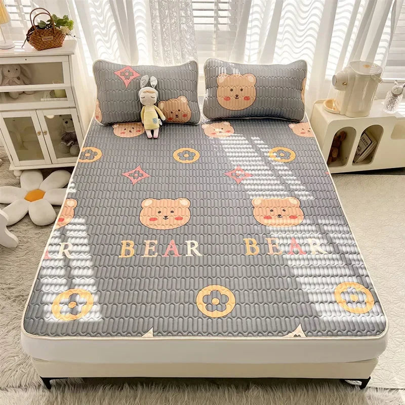 Afralia™ Cartoon Print Silky Mattress Set: 4-Layer Quilted Breathable Cushion