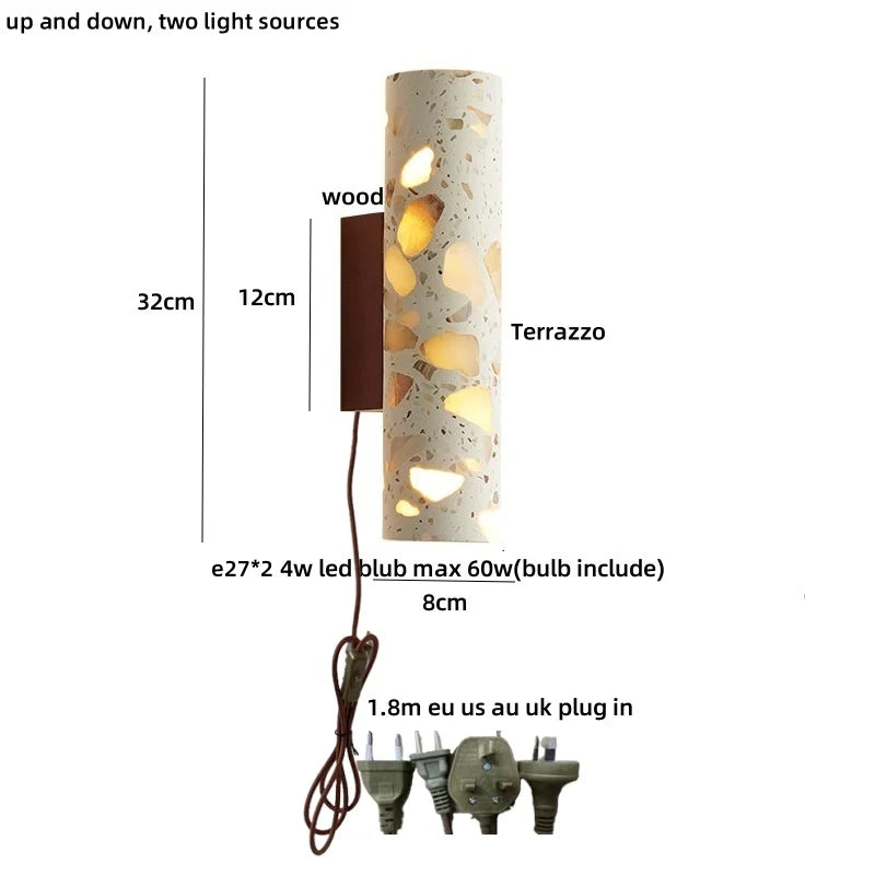 Afralia™ LED Wall Sconce Modern Nordic Wood Canopy Terrazzo Bathroom Mirror Light