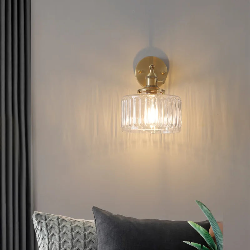 Afralia™ Copper Pull Chain LED Wall Light with Clear Glass Rotate Bedside Lamp