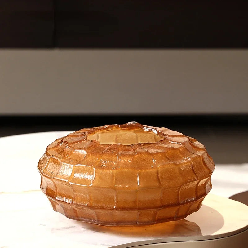 Afralia™ Geometric Frosted Glass Vase with Tartan Floral Arrangement