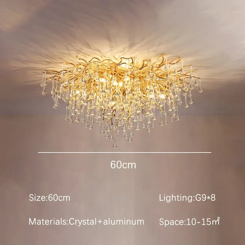 Afralia™ Gold Crystal Chandelier: Dining Living Room Kitchen Table Modern Luxury Lighting