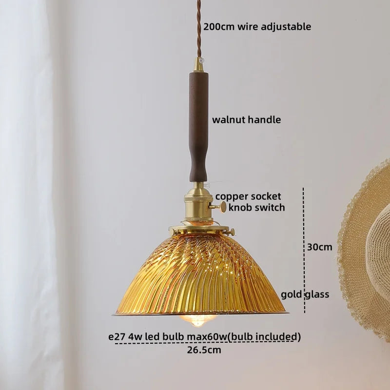 Afralia™ LED Walnut Copper Pendant Light with Knob Switch - Modern Style Lighting Fixtures