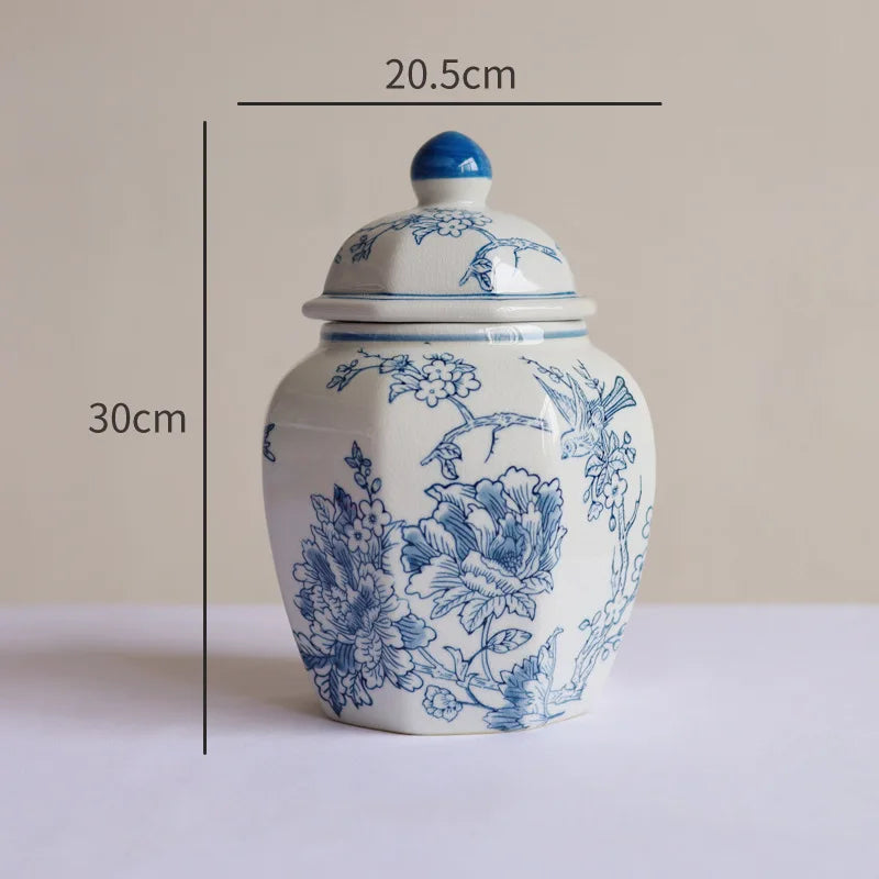 Afralia™ Blue White Porcelain Vase Vintage Ceramic Flower Home Decor Jar