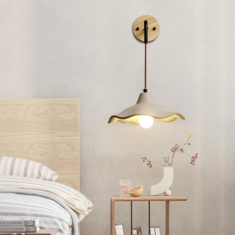 Afralia™ Loft Wood LED Wall Light with Pull Chain Switch - Vintage Cement Decor