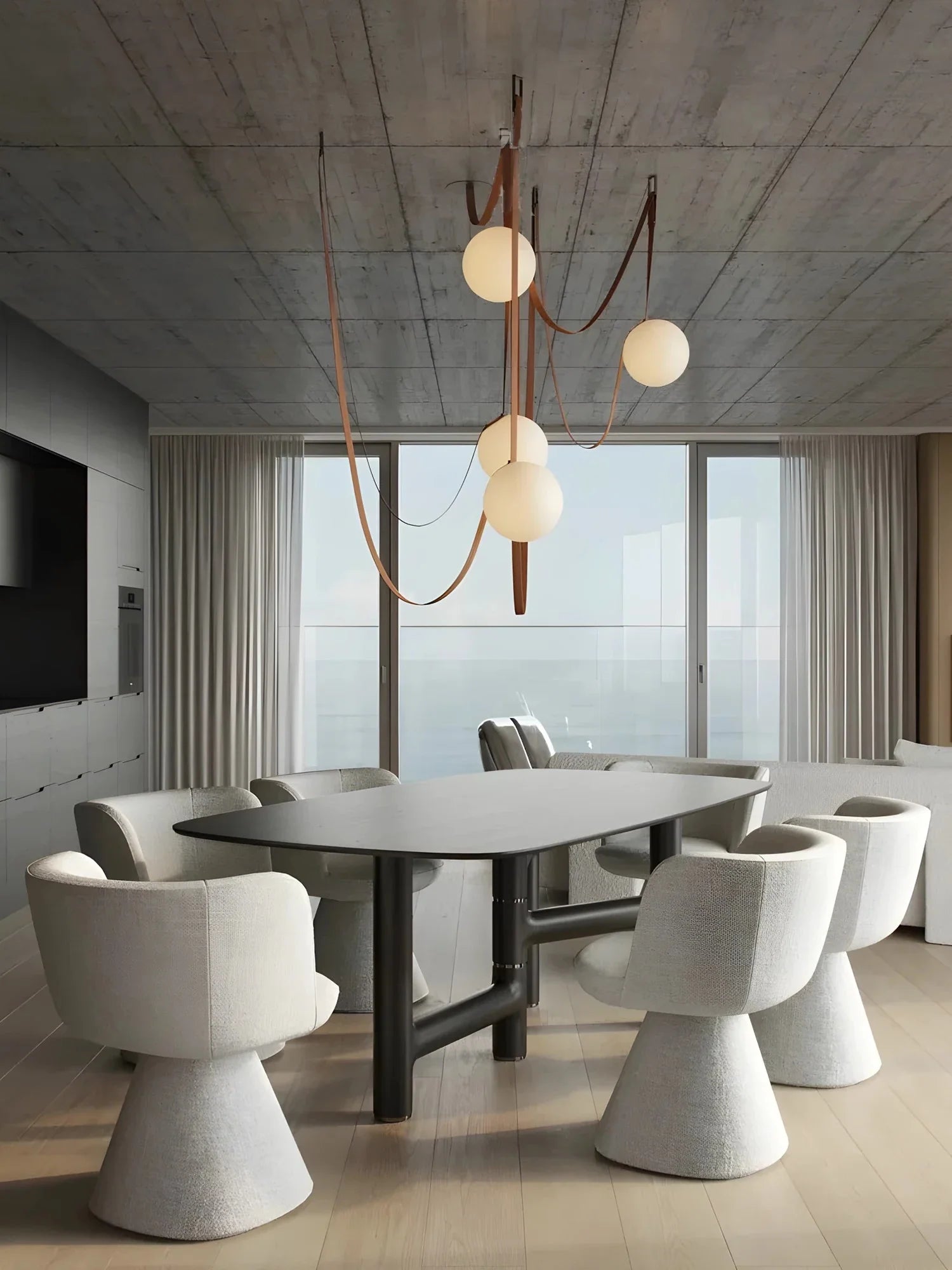 Afralia™ Leather Glass Ball Pendant Light for Living Room, Adjustable Belt DIY Fixture