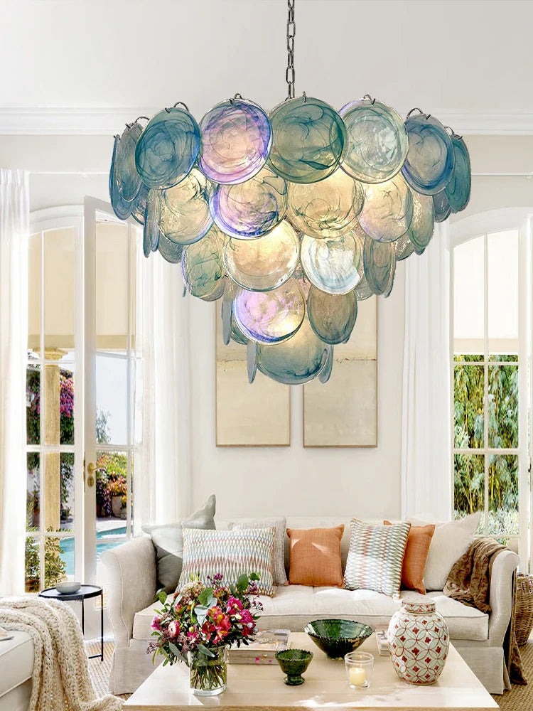 Afralia™ Mulano Blue Glass Chandelier - Elegant Art Decor for Dining Room.