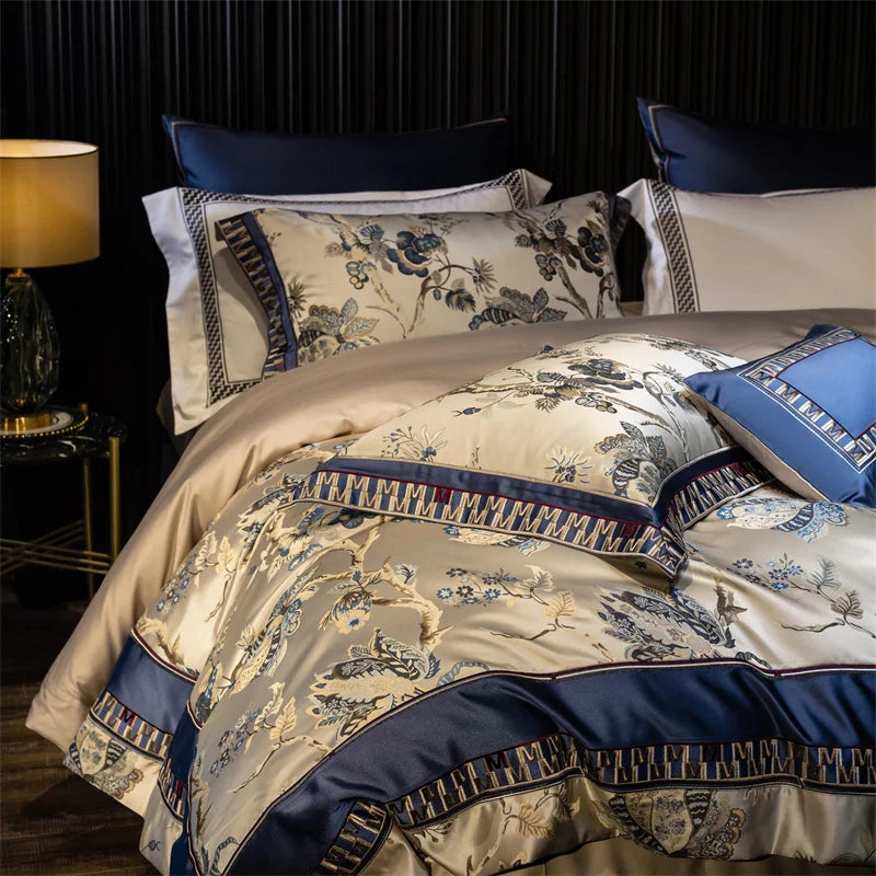 Afralia™ Satin Jacquard Egyptian Cotton Bedding Set with Silky Duvet Cover