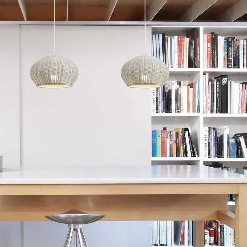 Afralia™ Chinese Style Outdoor Rattan Weaving Pendant Lights for Courtyard and Garden