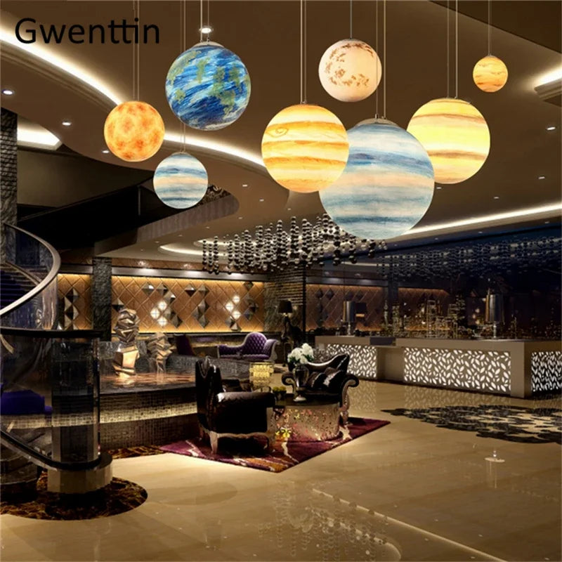 Afralia™ Moon Resin Ball Planet Pendant Light | Children Room Hanging Lamp