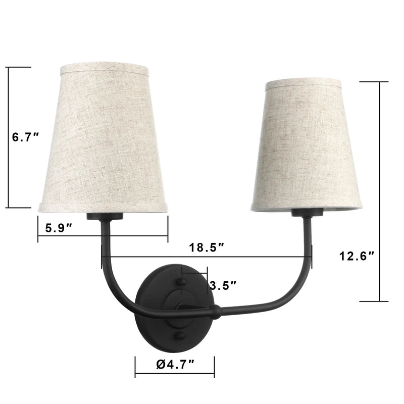 Afralia™ Flared Funnel Double Sconce Antique 2-Lights in Linen Beige Fabric Shade