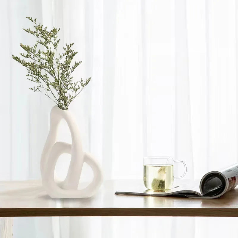 Afralia™ Ceramic Cross Geometry Flower Vase for Home Decoration and Floral Arrangement