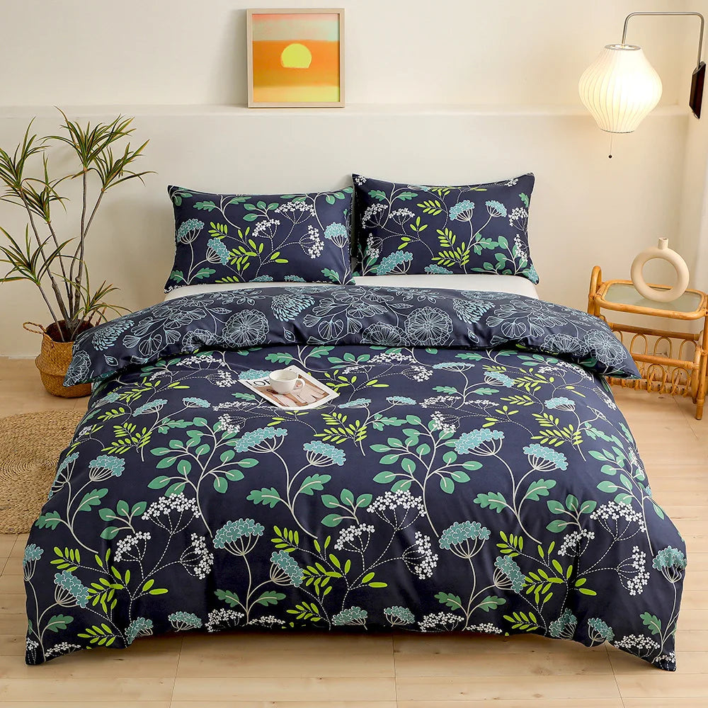 Afralia™ Simple Bouquet Print Duvet Cover Set with 2 Pillowcases - Queen/King Size