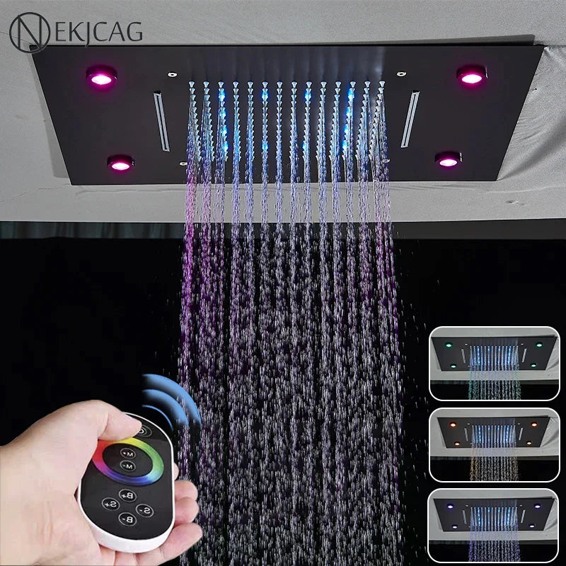 Afralia™ LED Shower Faucet Ceiling Mount Rainfall Waterfall Head Shower Set