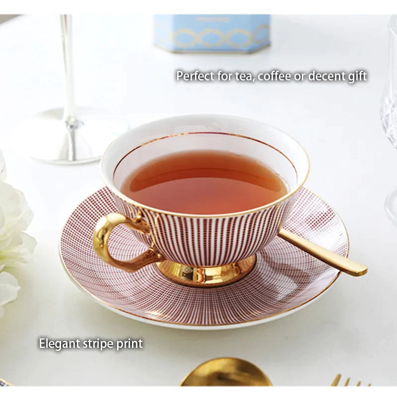 Afralia™ Gold Porcelain Tea Set 200ml Elegant Coffee Cup Saucer Spoon Set