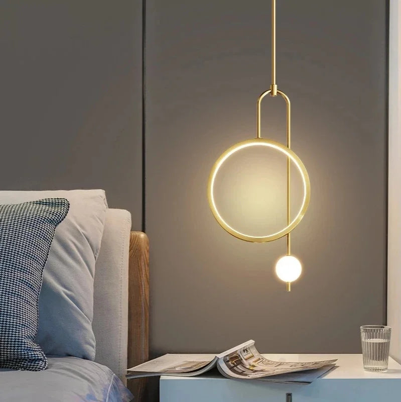Afralia™ Modern Glass Ball Gold Ring Pendant Light LED Hanging Lamp Minimalist Ceiling Chandelier