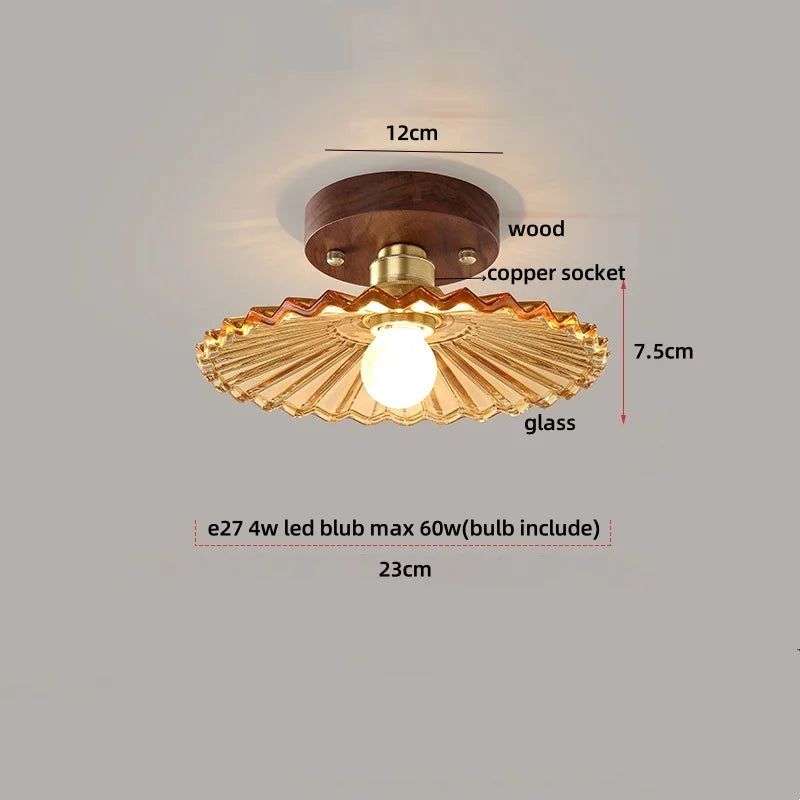 Afralia™ Modern Wood Glass LED Ceiling Light Fixture for Home Lighting