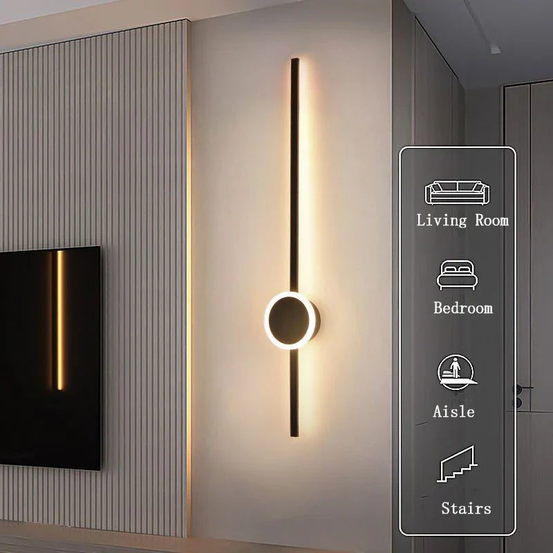 Afralia™ Nordic Black Gold LED Wall Sconce for TV Background and Bedroom