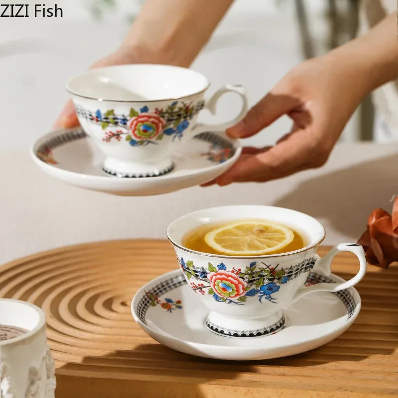 Afralia™ Peony Wreath Porcelain Tea Cup Set
