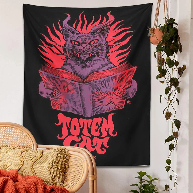 Mystic Cat Tapestry Wall Hanging for Witchcraft and Tarot by Afralia™