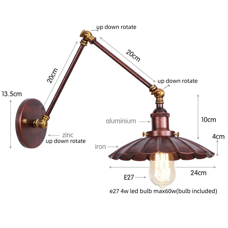 Afralia™ Vintage Loft LED Wall Lights with Pull Chain Switch for Bathroom Mirror, Stair, Living Room