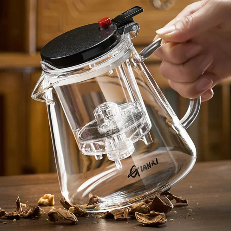 Afralia™ Glass Teapot with One-Button Filter, High-Temp Resistance, and Tea Separation Technology