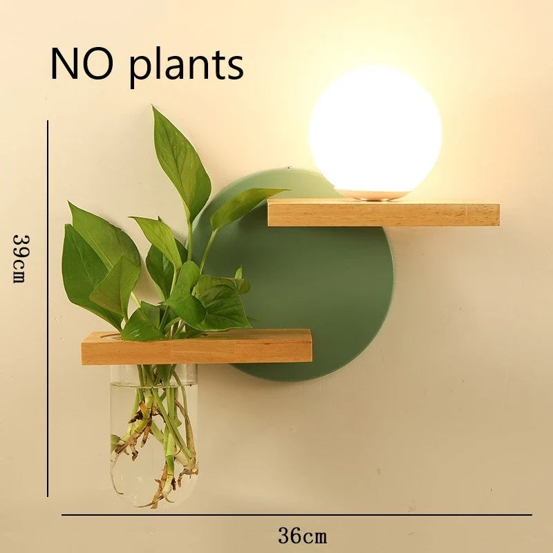 Afralia™ Wooden Pot Plant Wall Lamp Nordic Style LED Light Fixtures