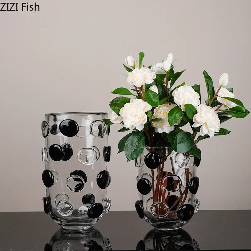 Afralia™ Polka Dot Glass Vase: Hydroponic Plant Pot Table Decor Floral Arrangement Room Aesthetic