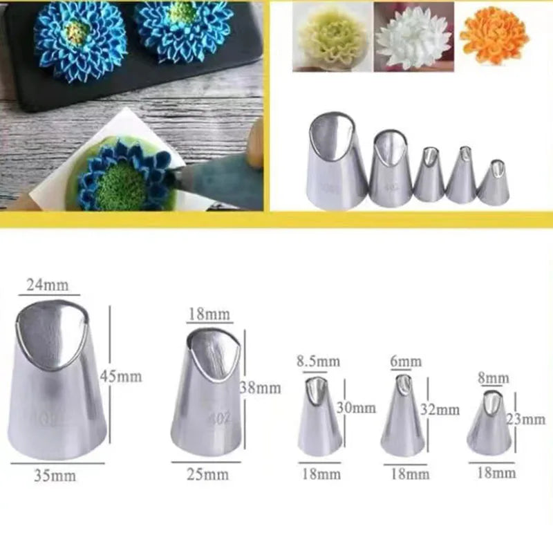 Afralia™ Chrysanthemum Piping Nozzle Set for Cake Decorating, Stainless Steel Pastry Tips