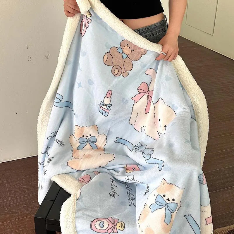 Afralia™ Cartoon Lamb Wool Blanket - Thick, Printed Coral Fleece Sofa Cover