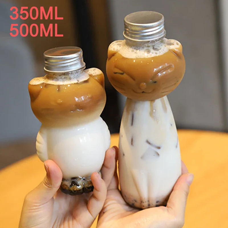 Afralia™ Cute Cat Beverage Bottle for Milk Tea Coffee Juice Portable Drinking Cup