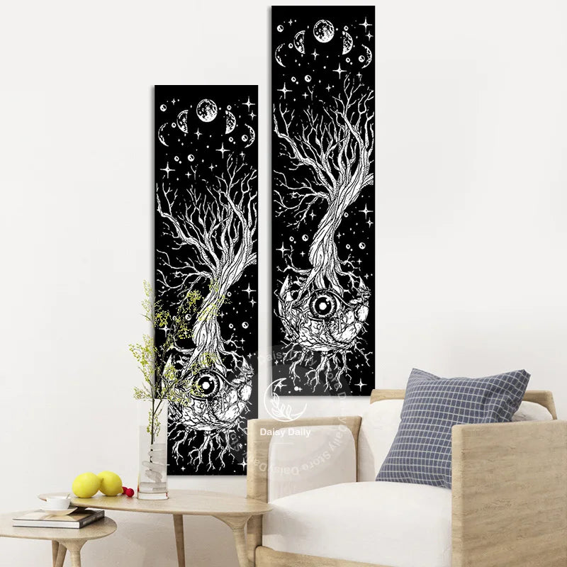 Afralia™ Moon Phase Galaxy Mystic Eyes Star Tapestry for Bedroom